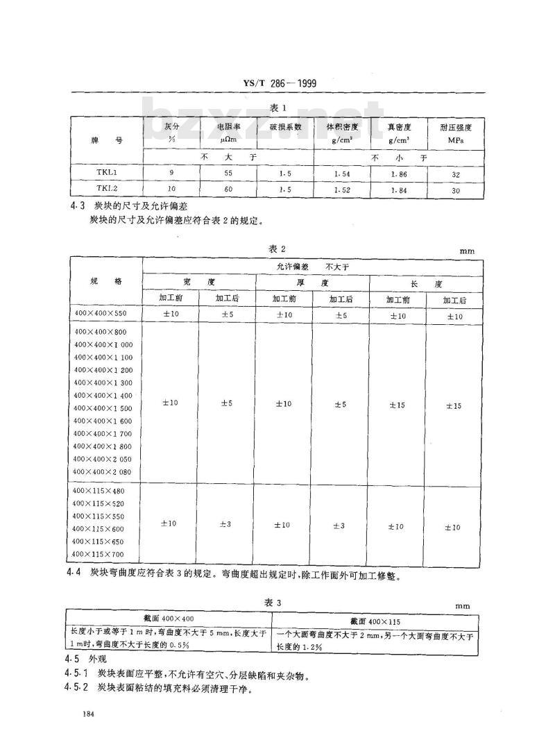 YS/T 286-1999 铝电解用普通阴极炭块