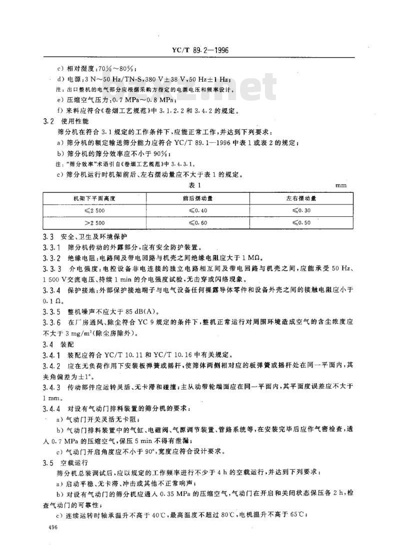 YC/T 89.2-1996 烟草机械 振动式筛分机 第2部分:技术条件