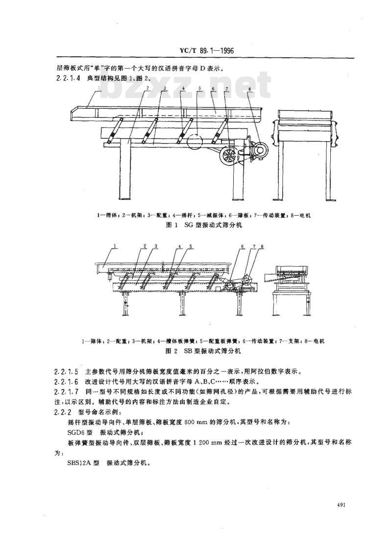 YC/T 89.1-1996 烟草机械 振动式筛分机 第1部分:型式与基本参数