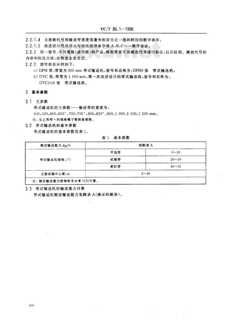 YC/T 86.1-1996 烟草机械 带式输送机 第1部分:型式与基本参数