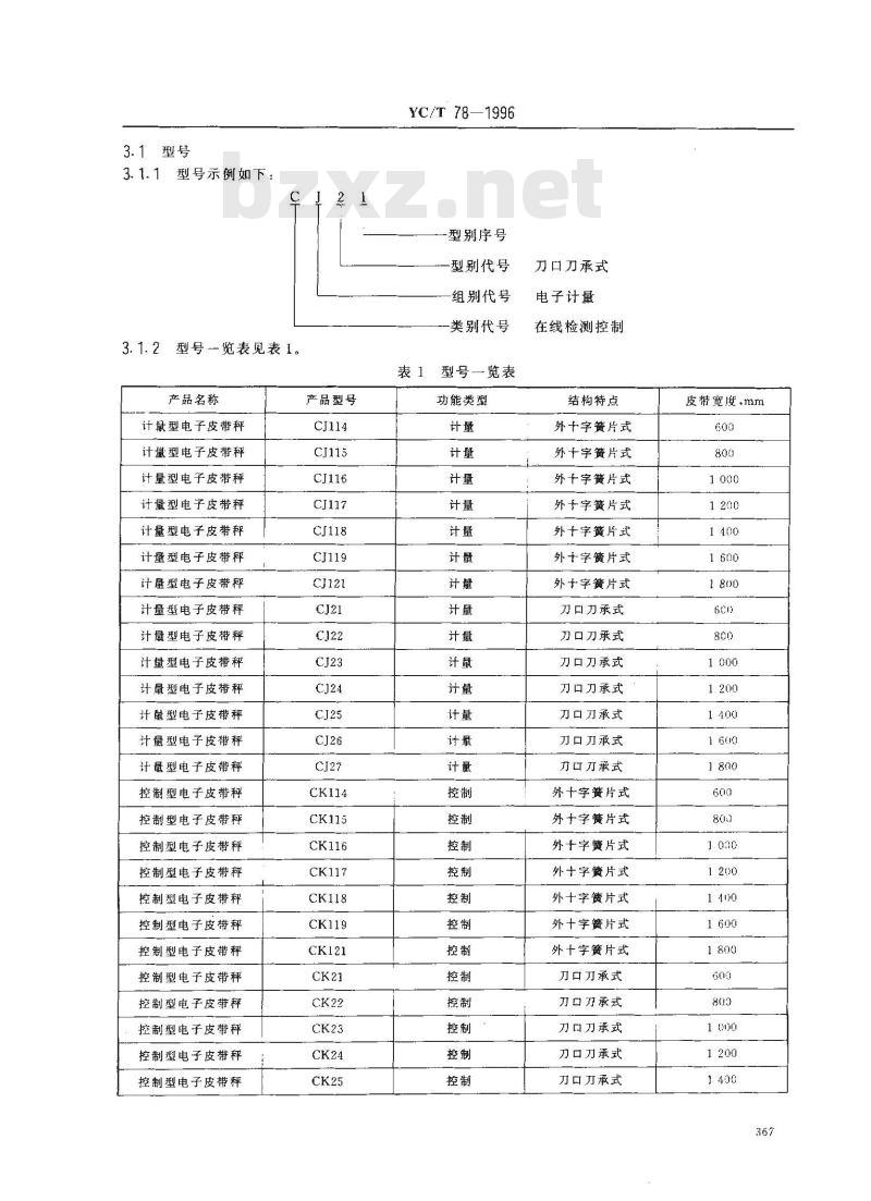 YC/T 78-1996 烟草机械 CJ114～121、CJ21～27、CK114～121、CK21～27、CP114～121、CP21～27型电子皮带秤