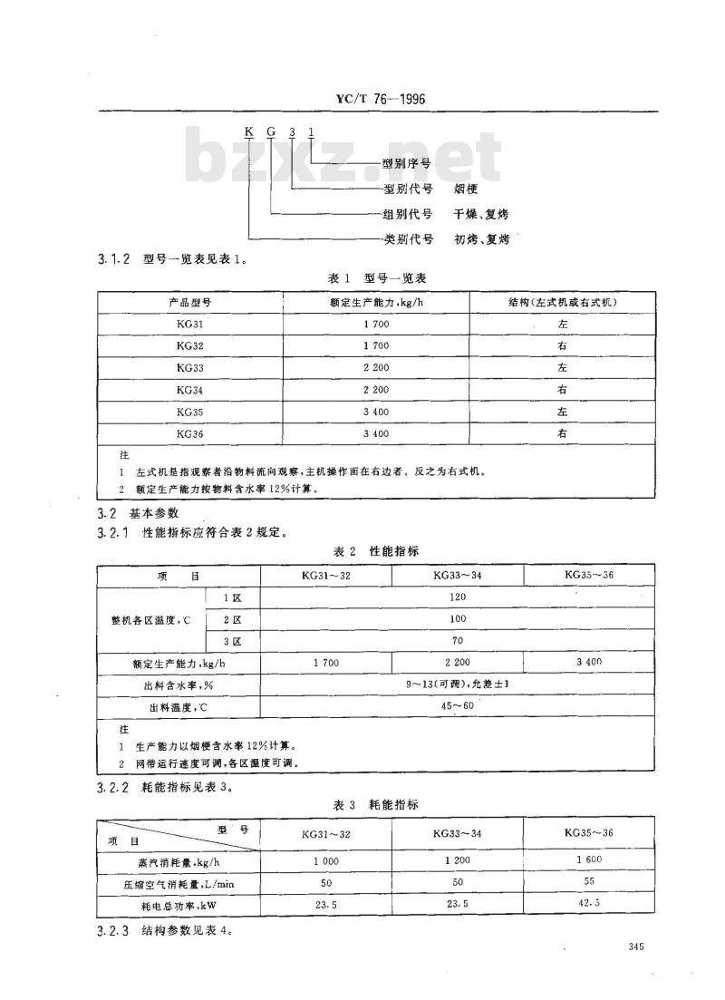 YC/T 76-1996 烟草机械 KG31～36型烟梗复烤机