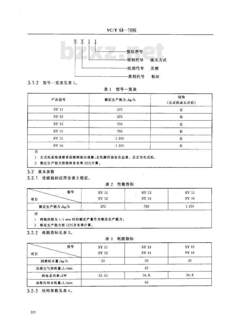 YC/T 64-1996 烟草机械 SY11～16型压梗机