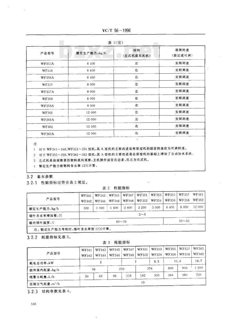 YC/T 56-1996 烟草机械 WF341～348、WF351～358、WF361～362型滚筒式热风润叶机