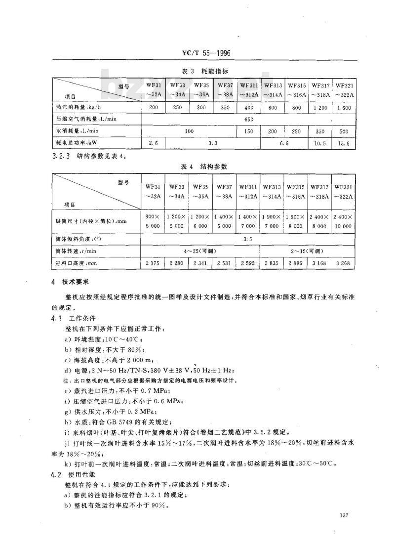 YC/T 55-1996 烟草机械 WF31～38、WF311～318、WF321～322型滚筒式热风润叶机