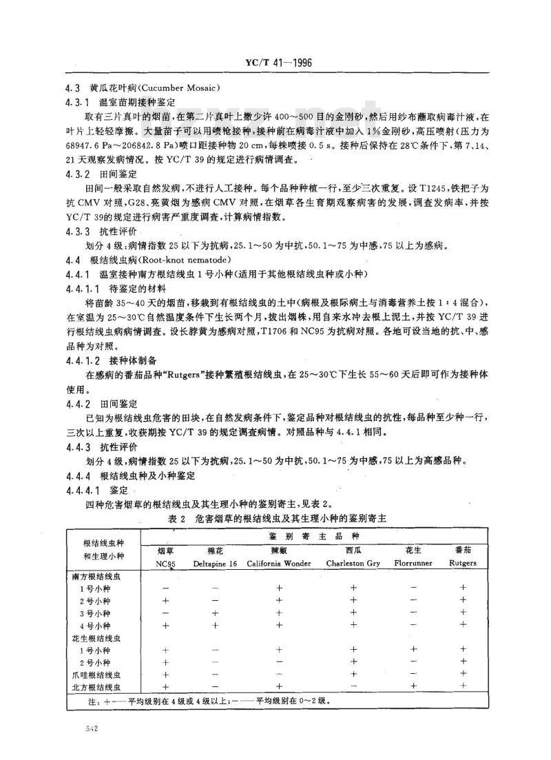 YC/T 41-1996 烟草品种抗病性鉴定