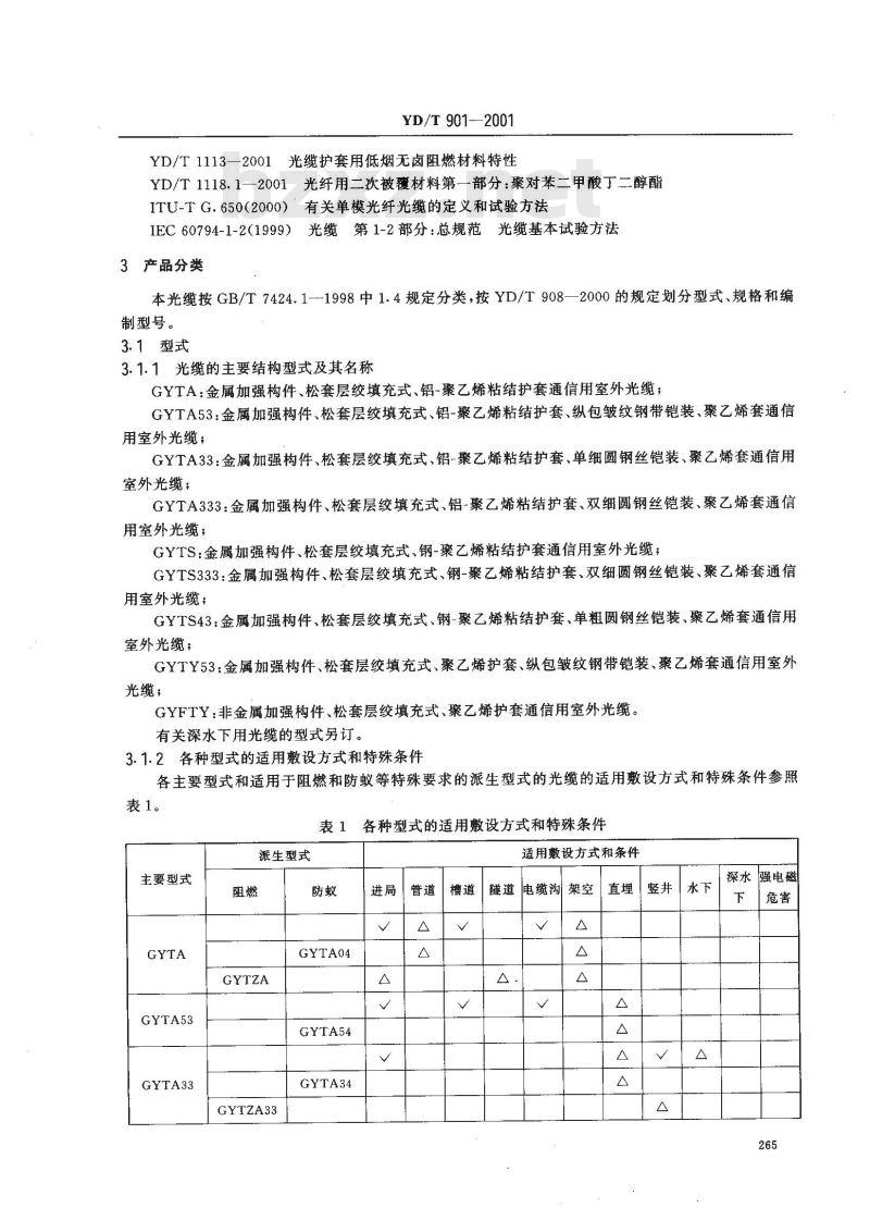 YD/T 901-2001 核心网用光缆-层绞式通信用室外光缆