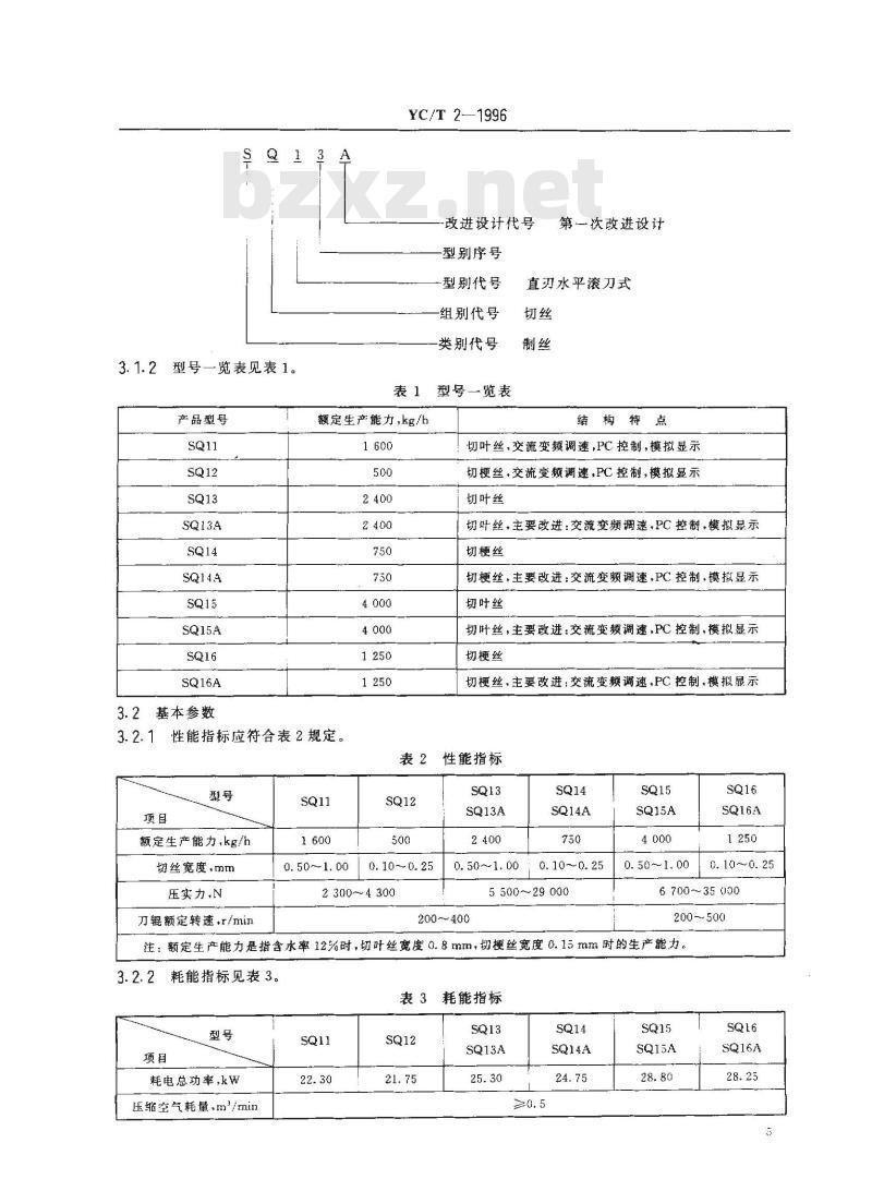 YC/T 2-1996 烟草机械 SQ11～16型直刃水平滚刀式切丝机