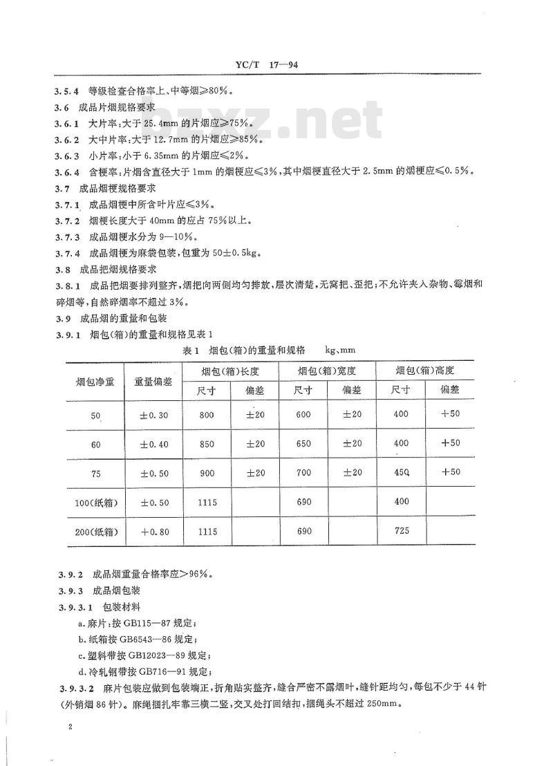 YC/T 17-1994 烟叶复烤质量及检验方法