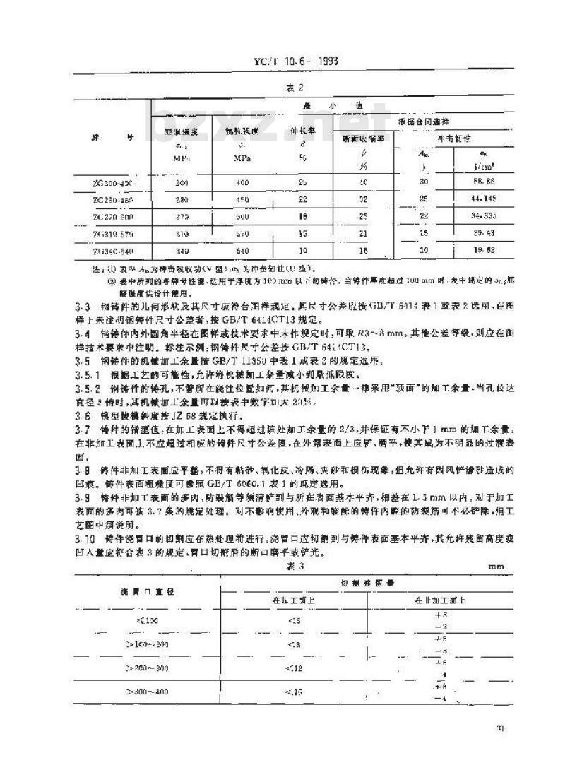YC/T 10.6-1993 烟草机械 通用技术条件 碳素钢铸件