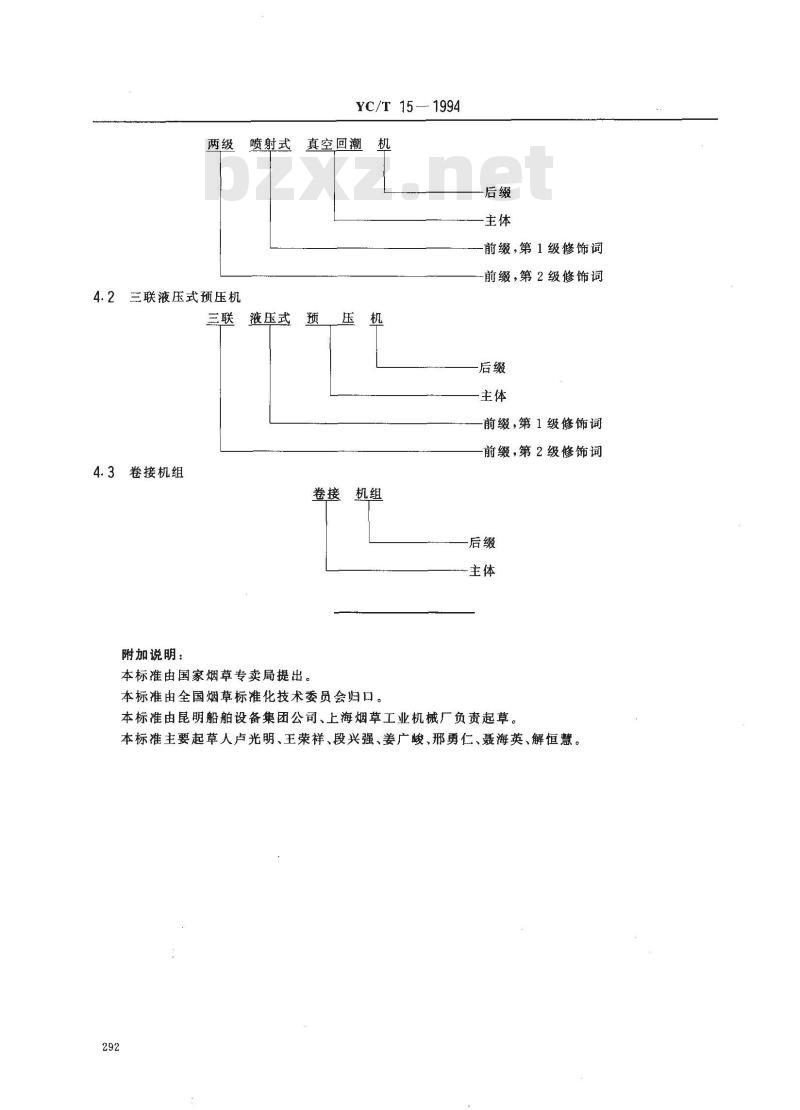 YC/T 15-1994 烟草机械产品命名方法