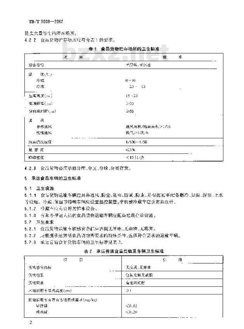 TB/T 3008-2002 铁路食品运输承运站场及车辆卫生标准