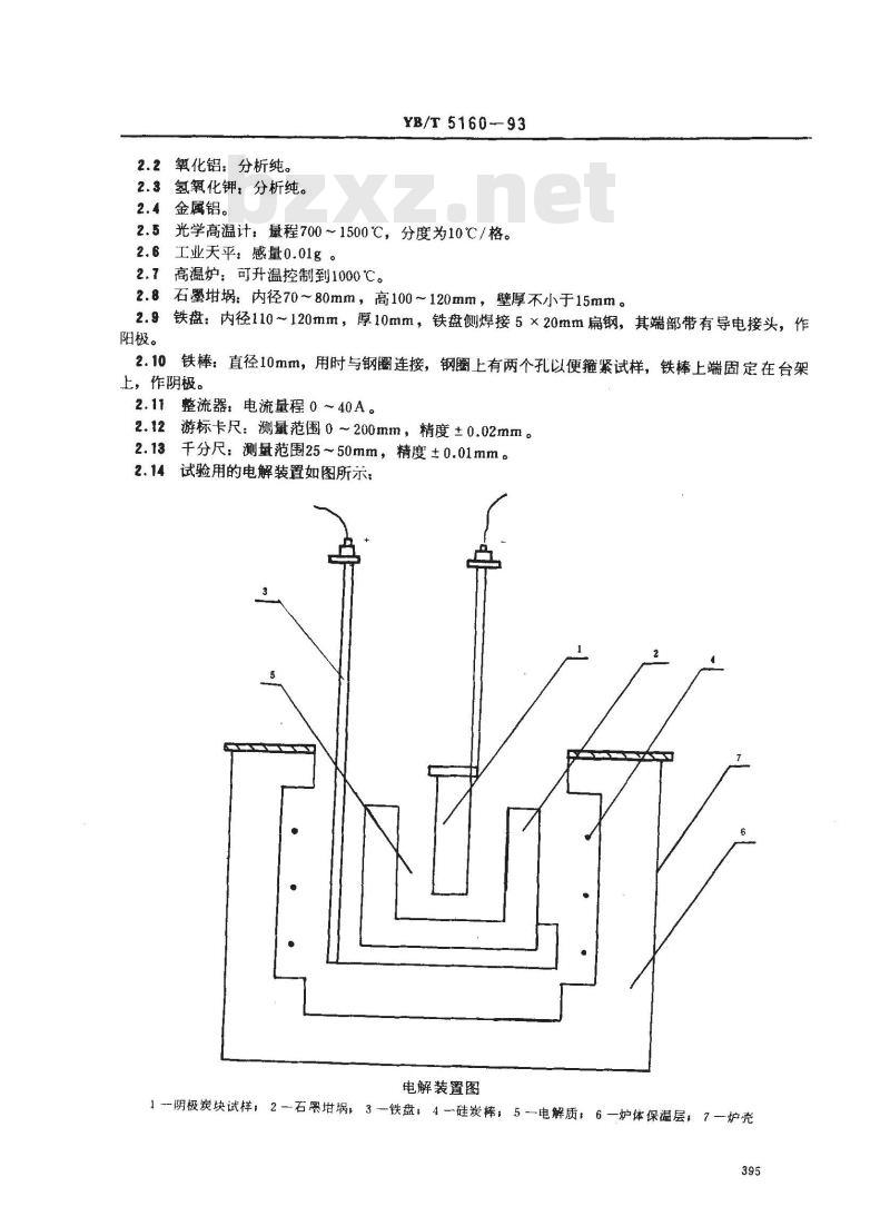YB/T 5160-1993 铝电解槽用阴极炭块的电解试验方法