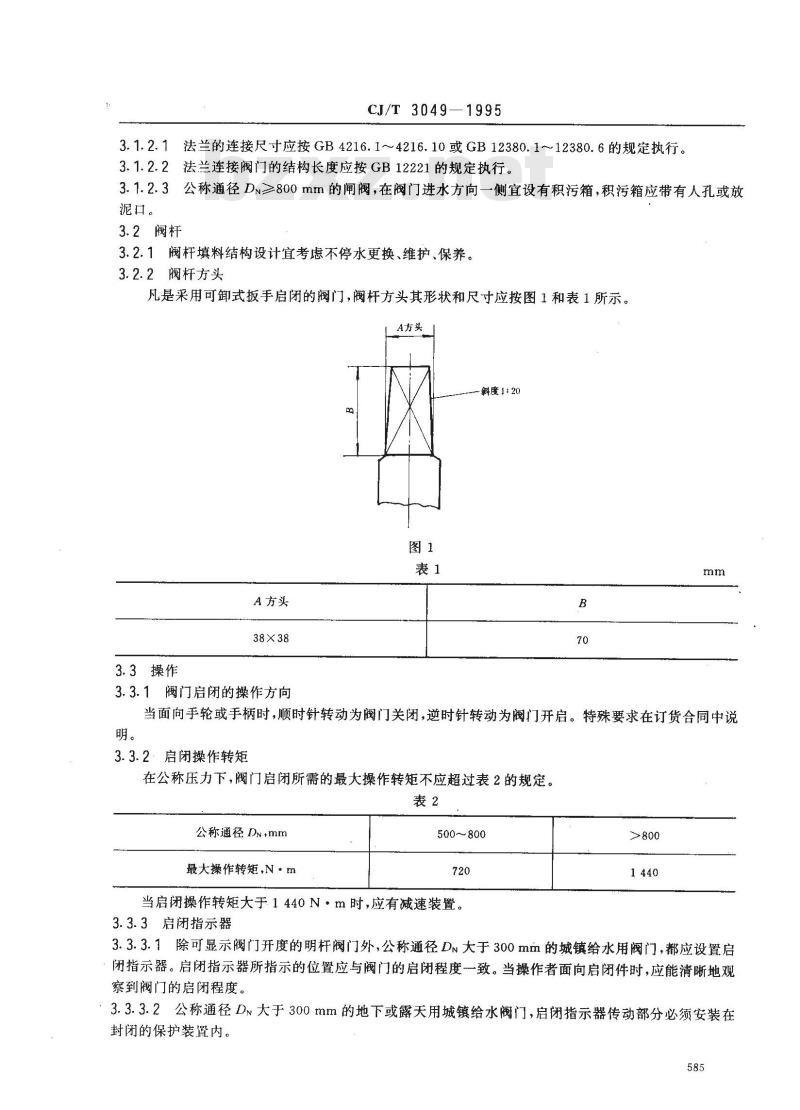 CJ/T 3049-1995 城镇给水用铁制阀门通用技术要求