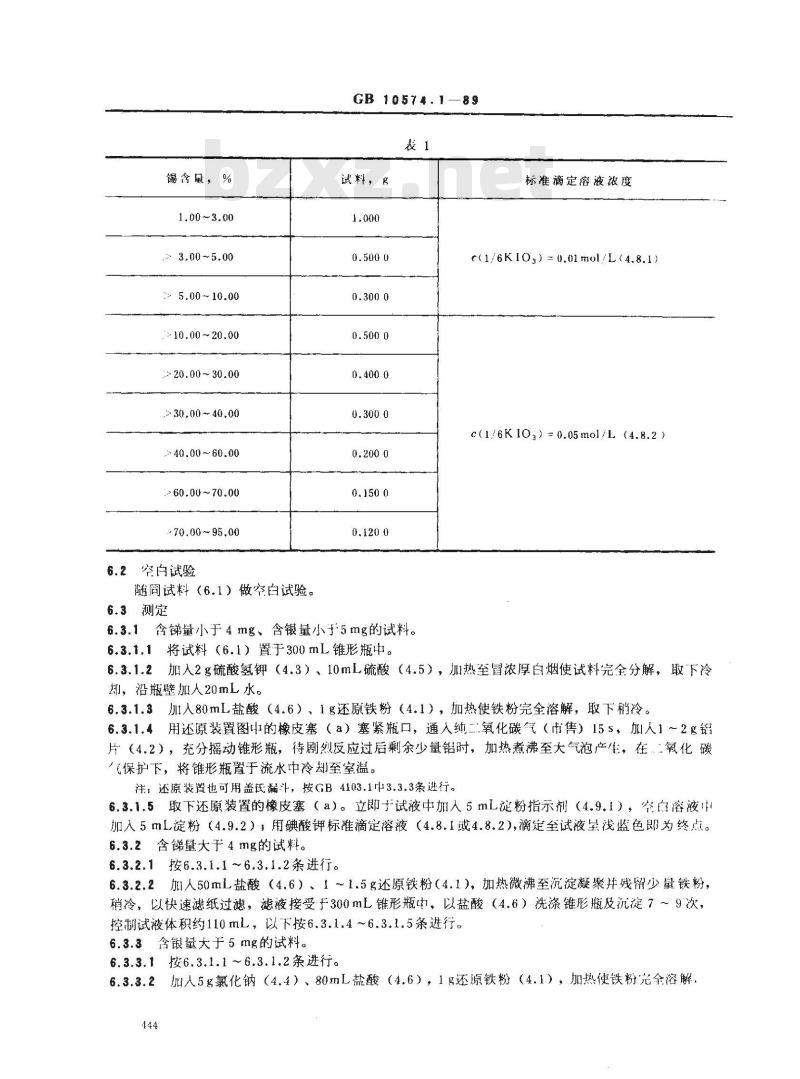 GB/T 10574.1-1989 锡铅焊料化学分析方法 碘酸钾滴定法测定锡量
