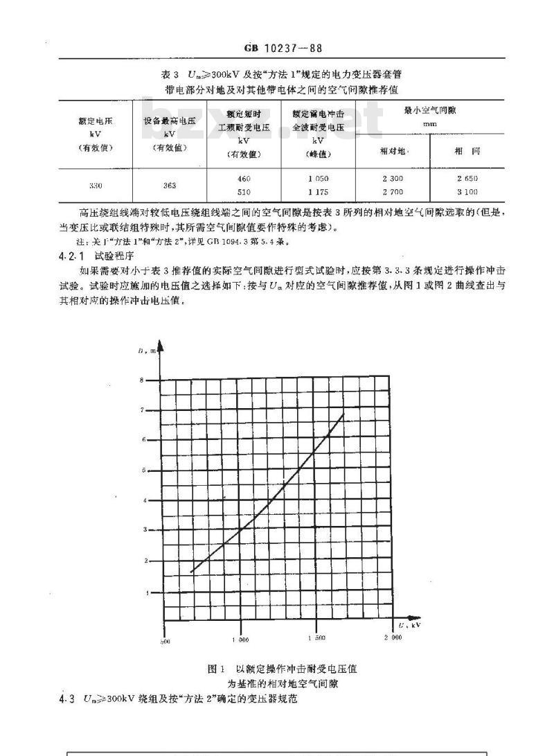 GB/T 10237-1988 电力变压器 绝缘水平和绝缘试验外绝缘的空气间隙