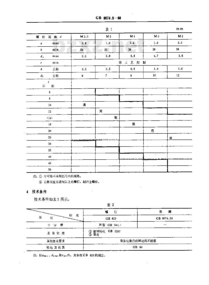GB/T 9074.5-1988 十字槽小盘头螺钉和平垫圈组合件