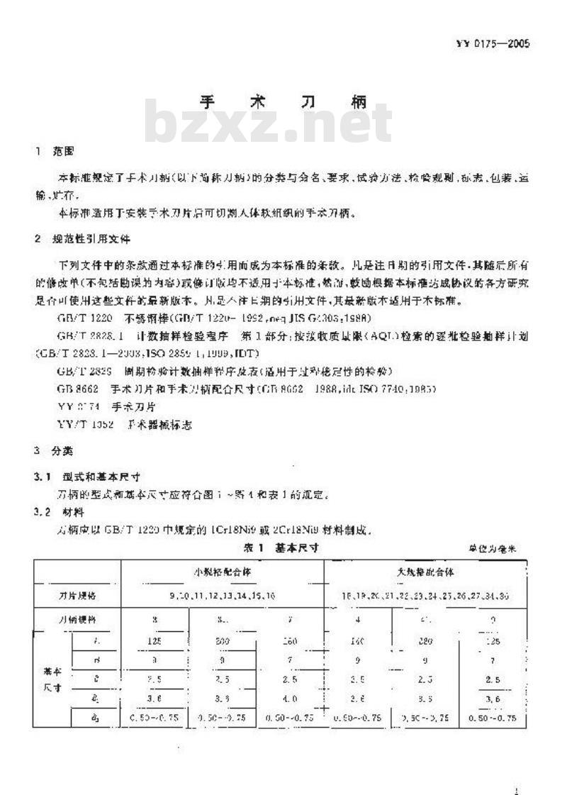 YY 0175-2005 手术刀柄