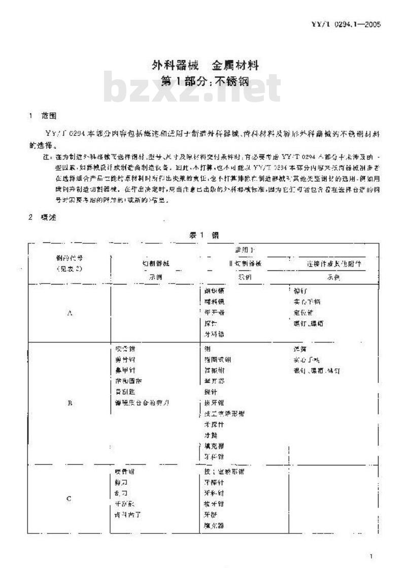 YY/T 0294.1-2005 外科器械 金属材料 第1部分：不锈钢