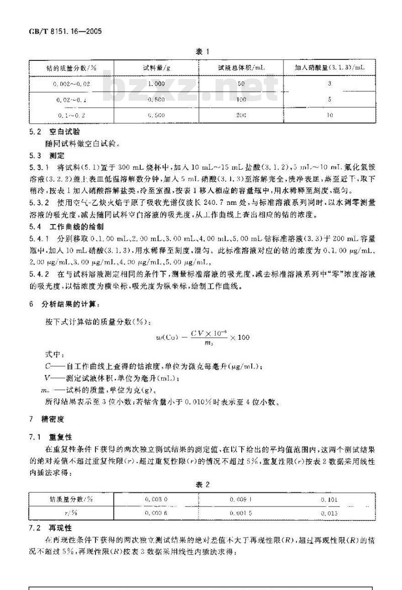GB/T 8151.16-2005 锌精矿化学分析方法钴量的测定火焰原子吸收光谱法