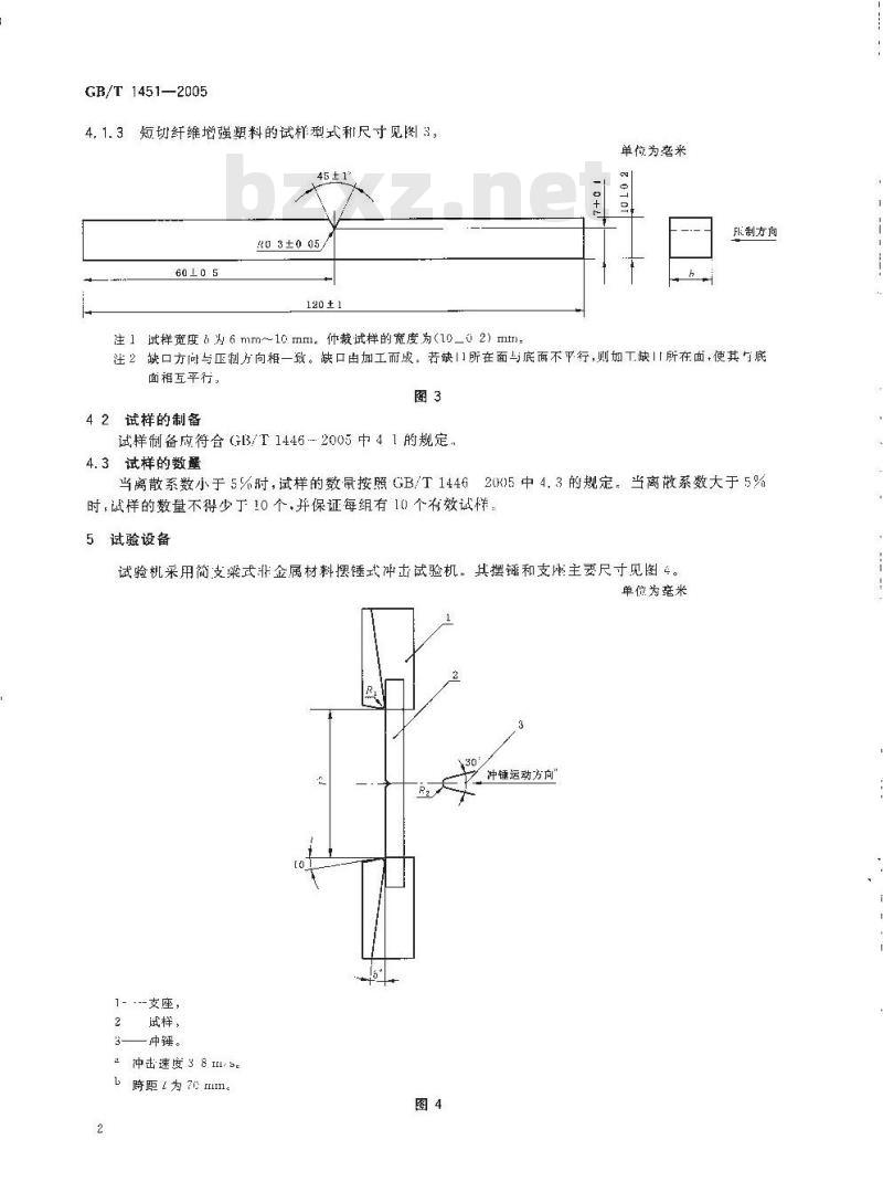 GB/T 1451-2005 纤维增强塑料简支梁式冲击韧性试验方法