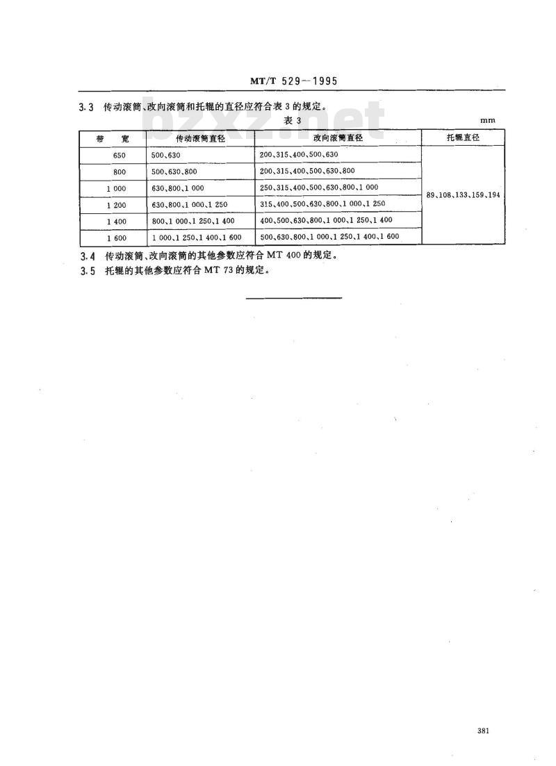 MT/T 529-1995 煤矿用伸缩带式输送机参数
