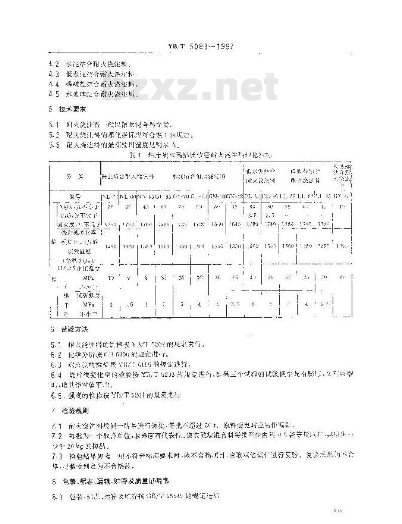 YB/T 5083-1997 粘土质和高铝质致密耐火浇注料