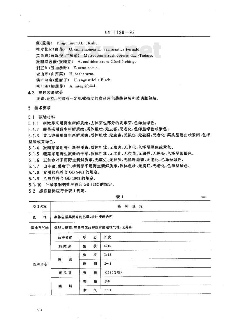 LY 1120-1993 保鲜山野菜