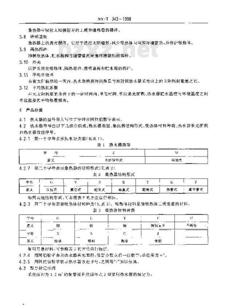 NY/T 343-1998 家用太阳热水器技术条件