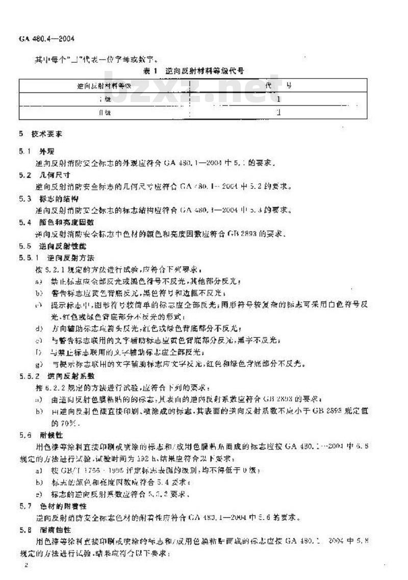 GA 480.4-2004 消防安全标志通用技术条件 第4部分:逆反射消防安全标志