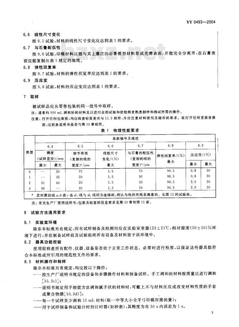 YY 0493-2004 牙科学 弹性体印模材料