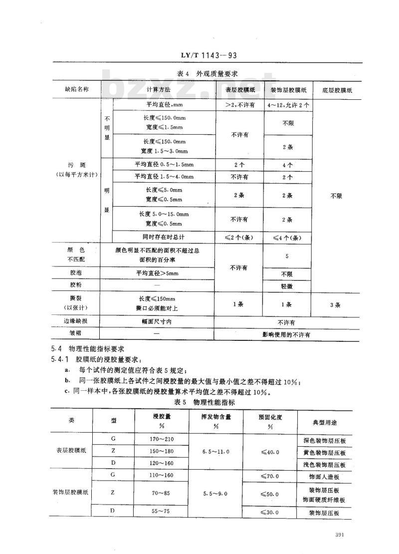 LY/T 1143-1993 饰面用浸渍胶膜纸