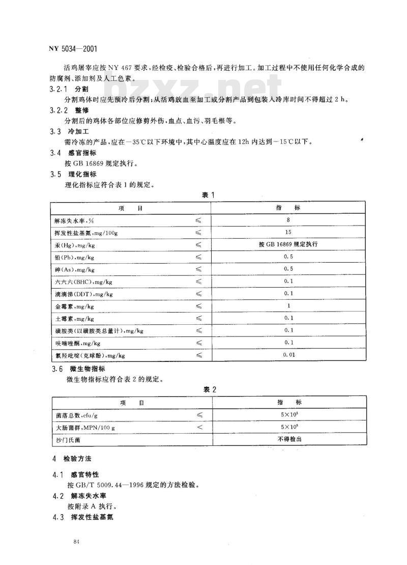 NY 5034-2001 无公害食品 鸡肉