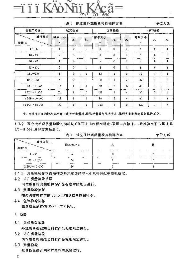 SN/T 1099-2002 进出口织物检验抽样方法