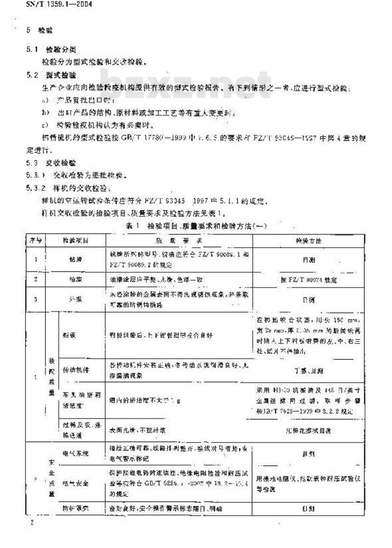 SN/T 1359.1-2004 出口纺织机械检验规程 棉精梳机