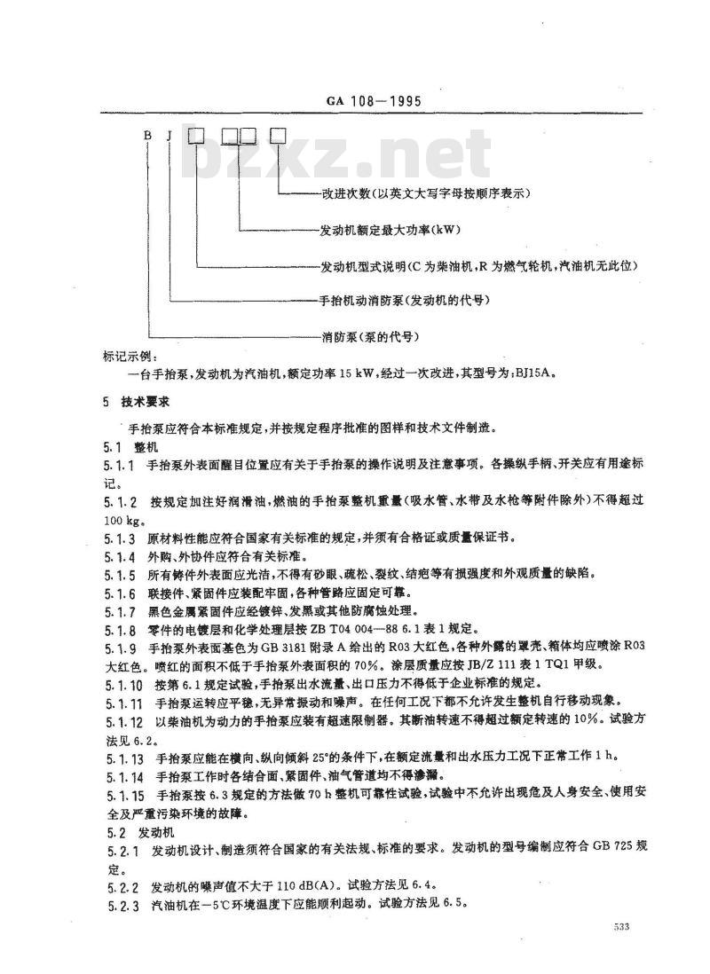 GA 108-1995 手抬机动消防泵