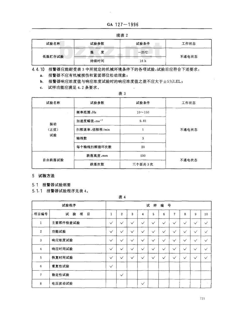 GA 127-1996 家用可燃气体报警器技术要求及试验方法