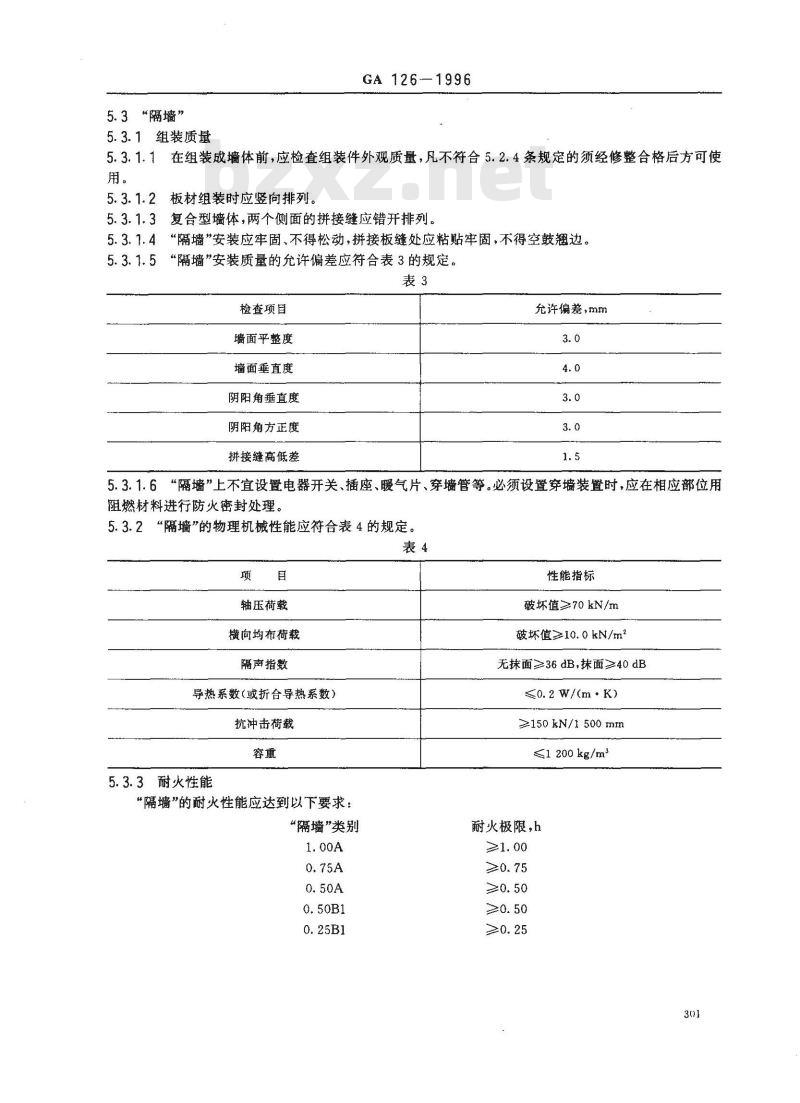GA 126-1996 轻质薄型非透明防火隔墙技术条件