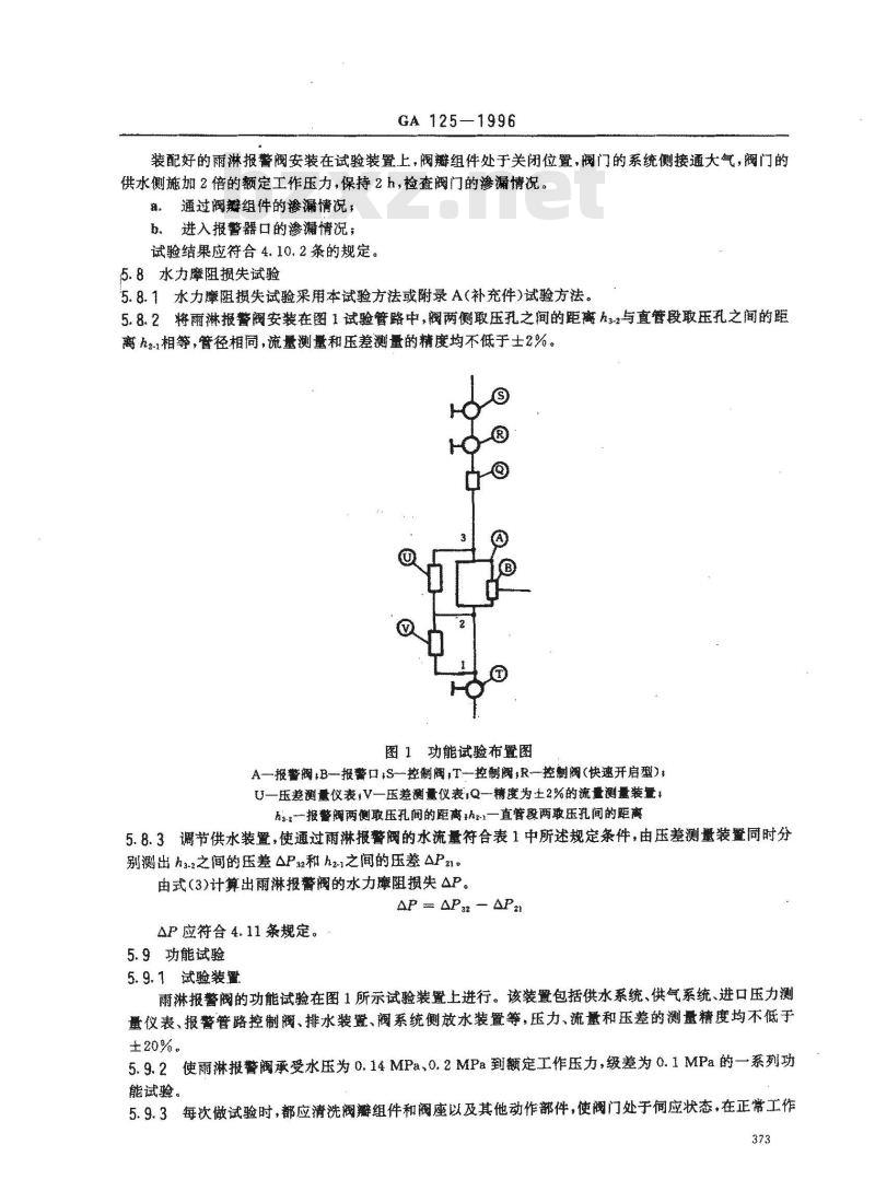 GA 125-1996 自动喷水灭火系统雨淋报警阀的性能要求和试验方法