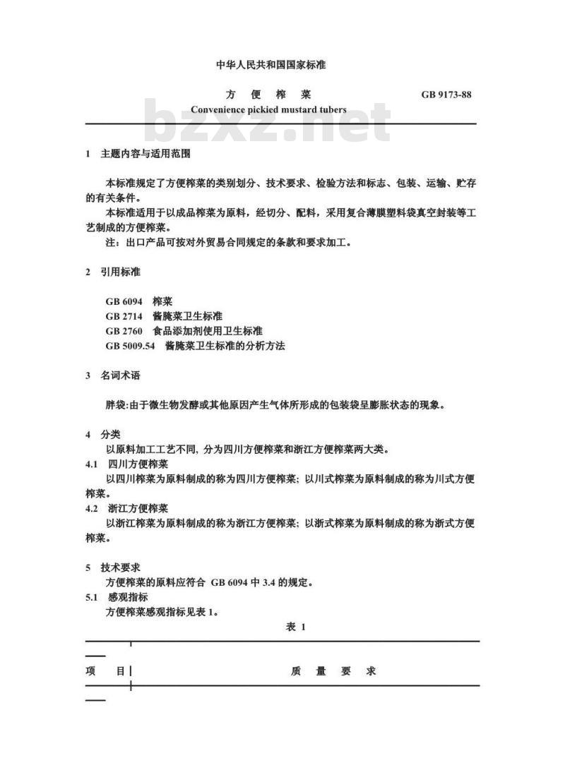 GB 9173-1988 方便榨菜