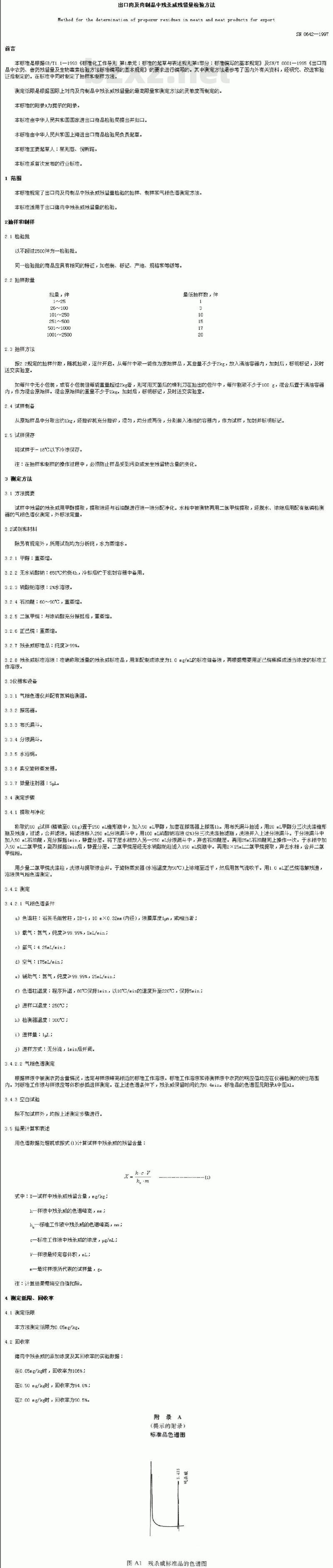 SN 0642-1997 出口肉及肉制品中残杀威残留量检验方法