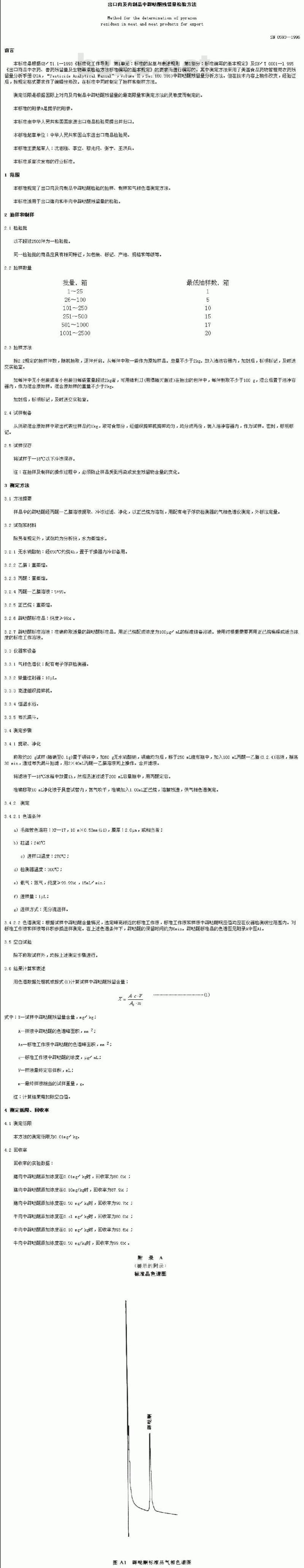 SN 0593-1996 出口肉及肉制品中辟哒酮残留量检验方法