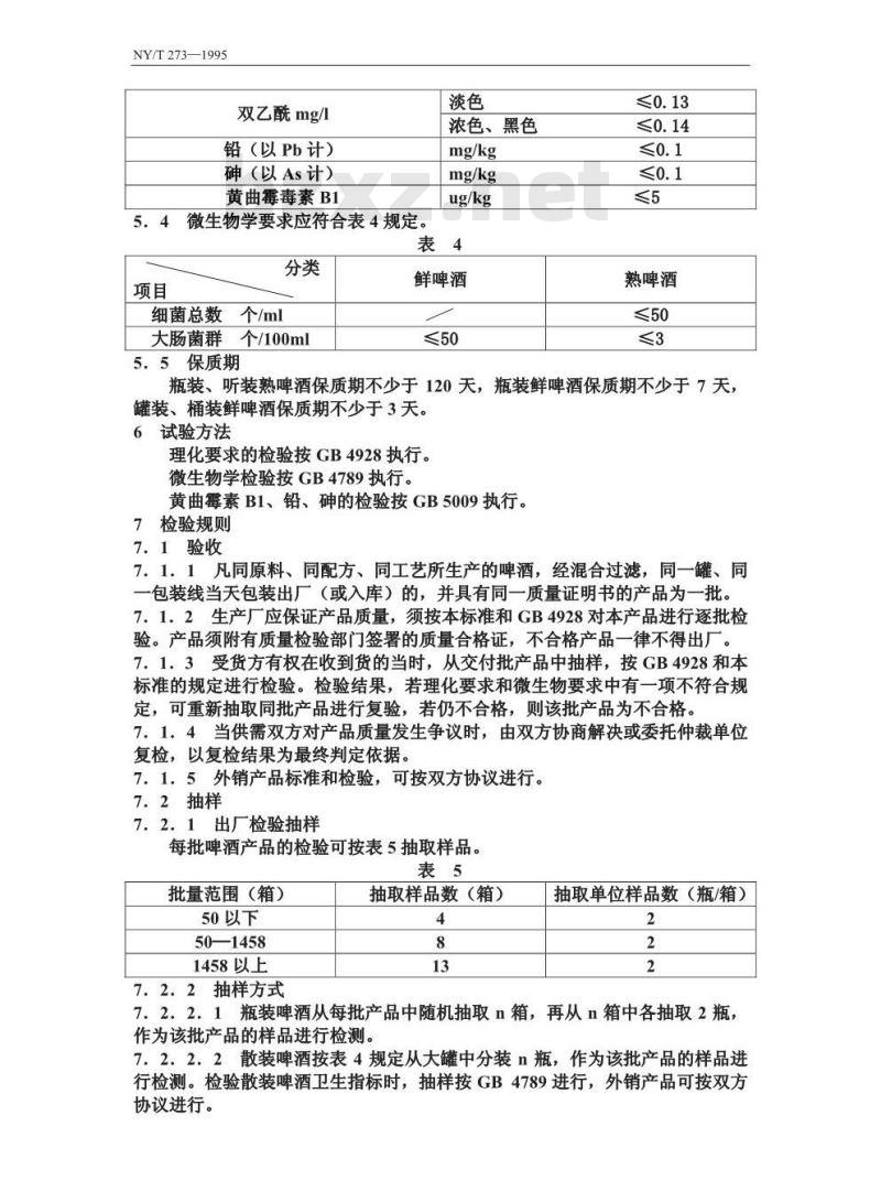 NY/T 273-1995 –绿色食品啤酒