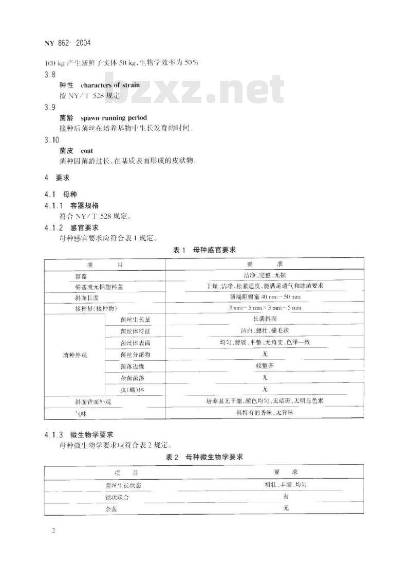 NY 862-2004 杏鲍菇和白灵菇菌种