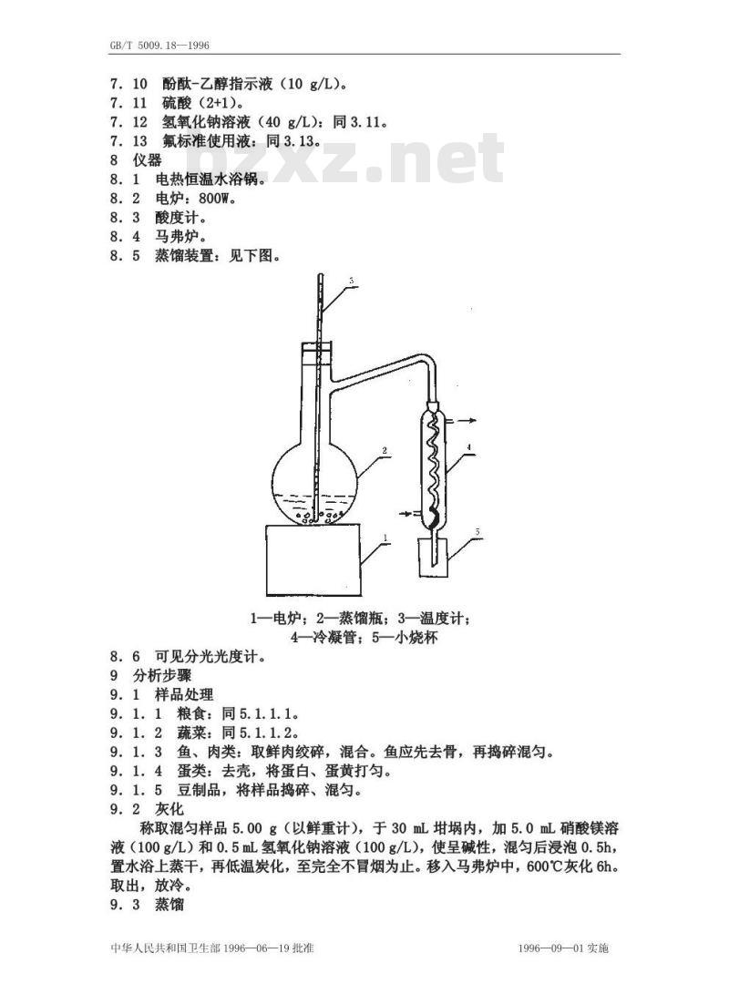 GB/T 5009.18-1996 食品中氟的测定方法