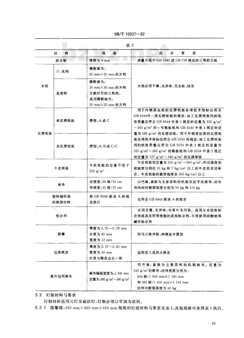 SB/T 10037-1992 红茶、绿茶、花茶运输包装