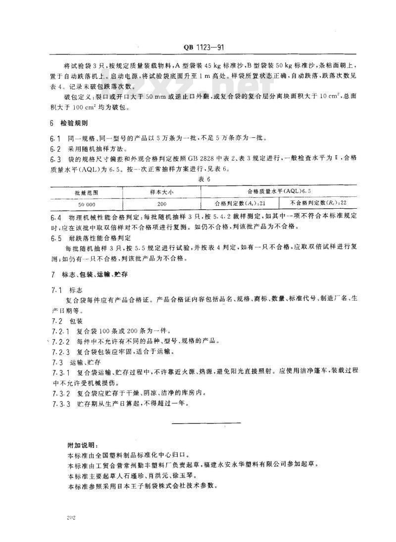 QB 1123-1991 纸一塑不织布复合包装袋