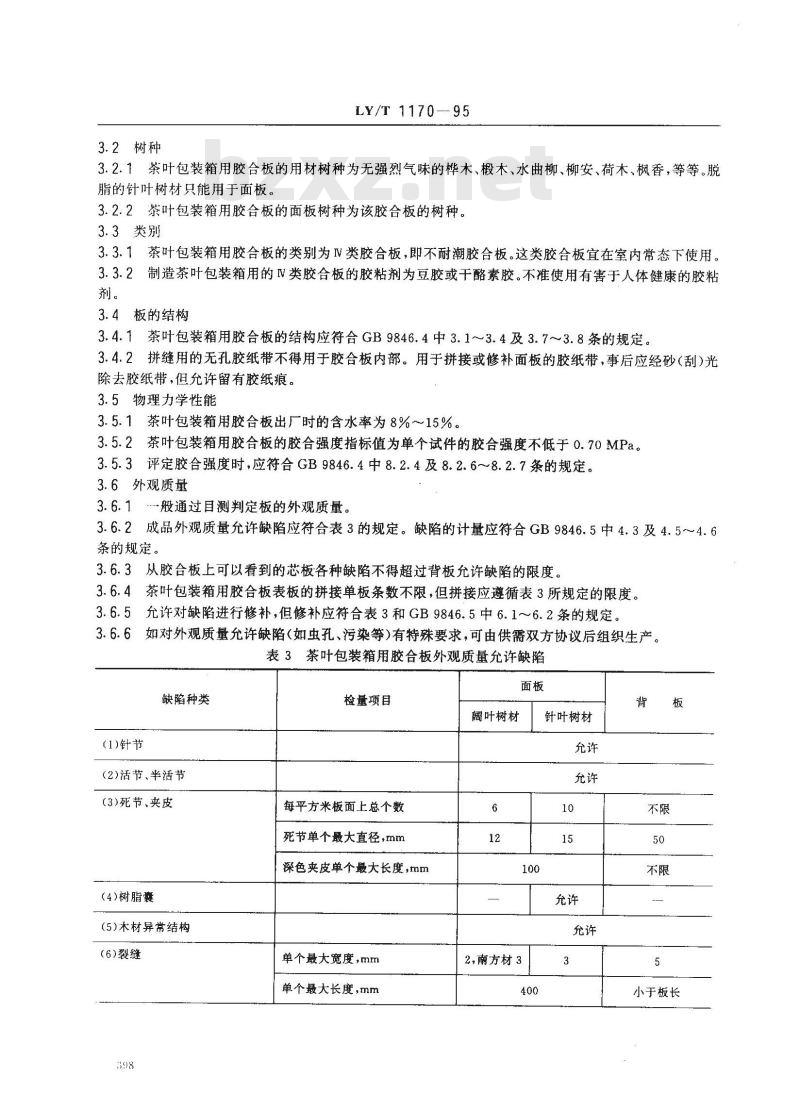 LY/T 1170-1995 茶叶包装箱用胶合板
