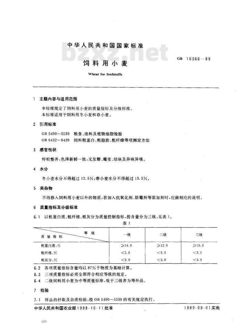 GB 10366-1989 饲料用小麦