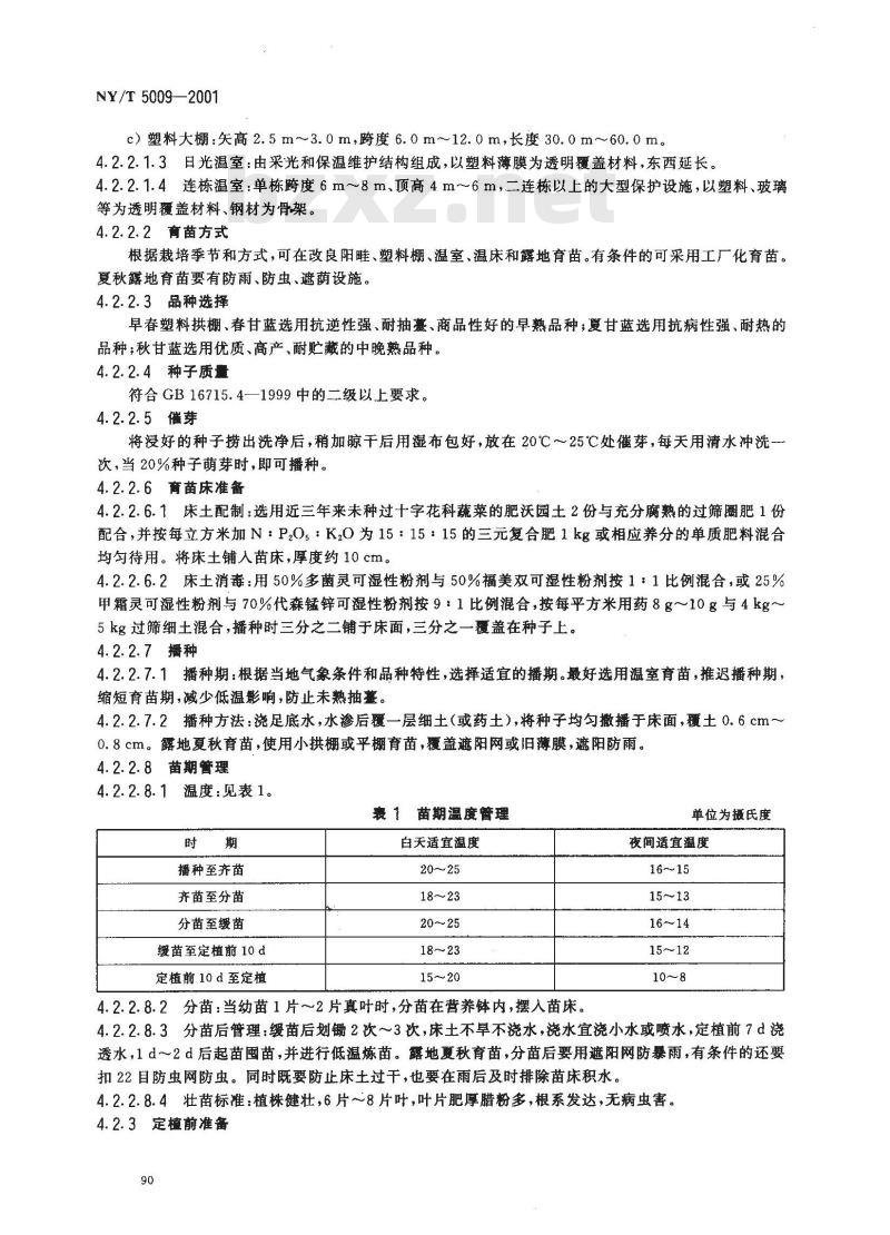 NY/T 5009-2001 无公害食品结球甘蓝生产技术规程